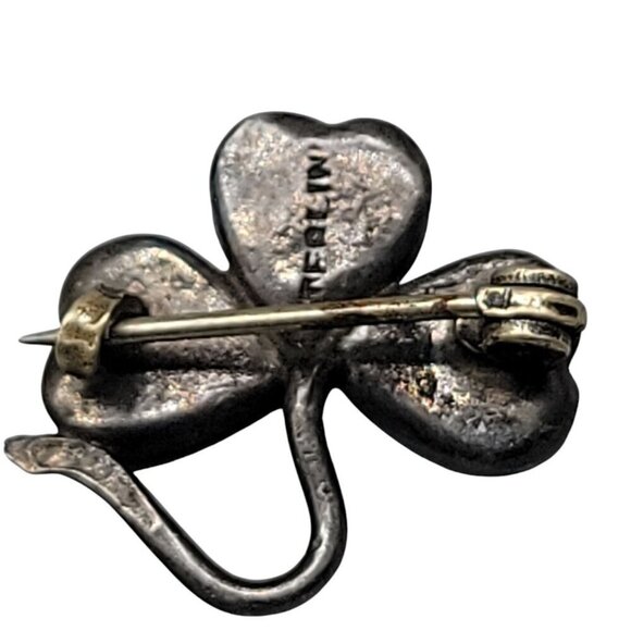 Sterling Abalone 3 Leaf Clover Pin Antique 925 C Clasp Small Silver Pin - Picture 8 of 8